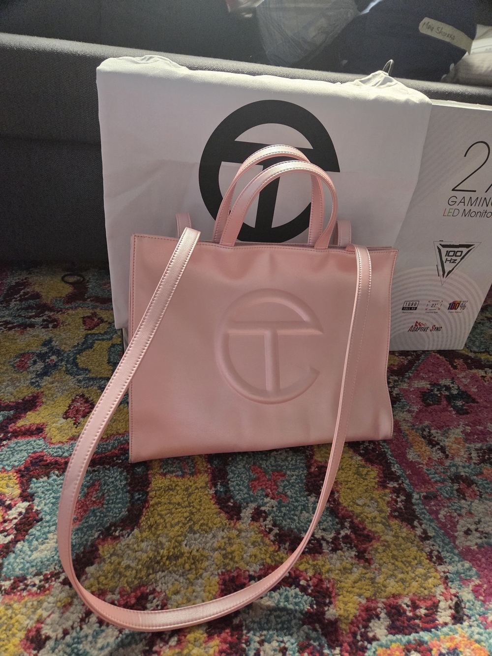 Telfar Metallic Ballerina Pink Shopping Tote with Embossed Logo Size M